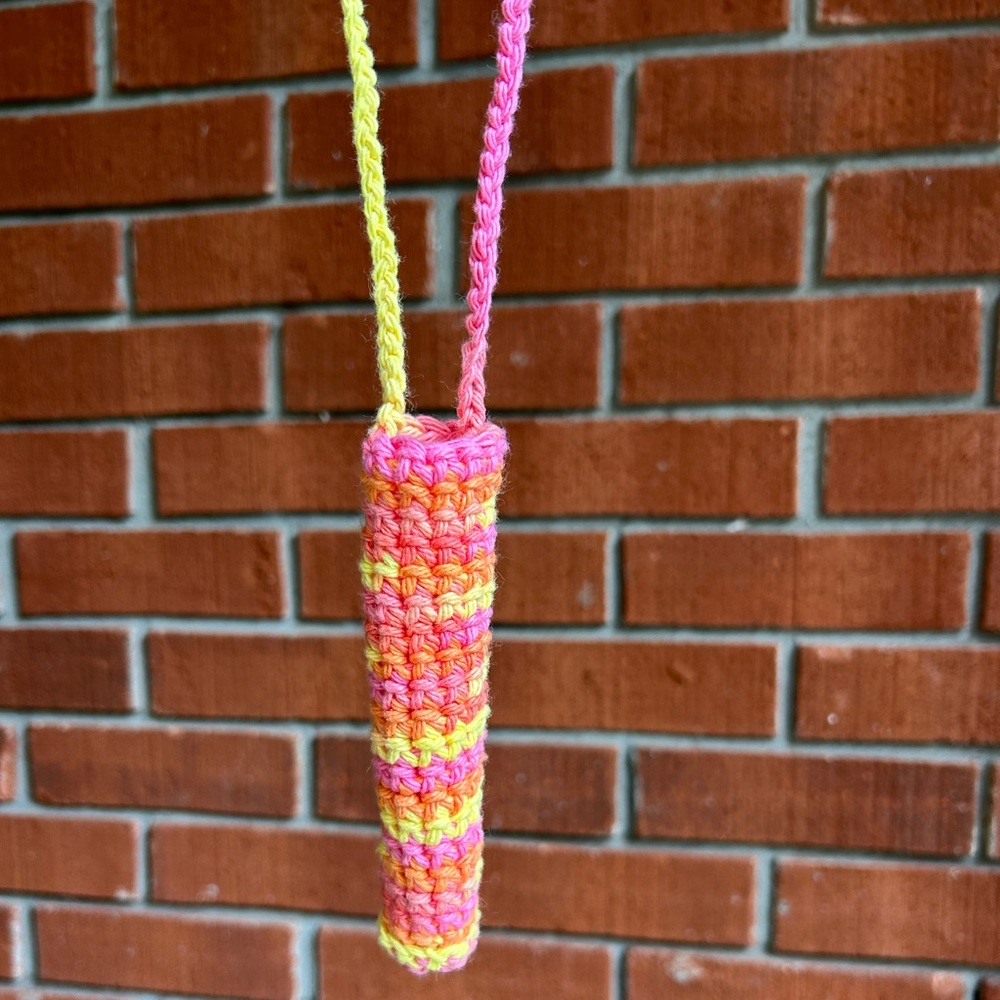 Neon Pink and Yellow Crochet Carrying Case Lanyard
